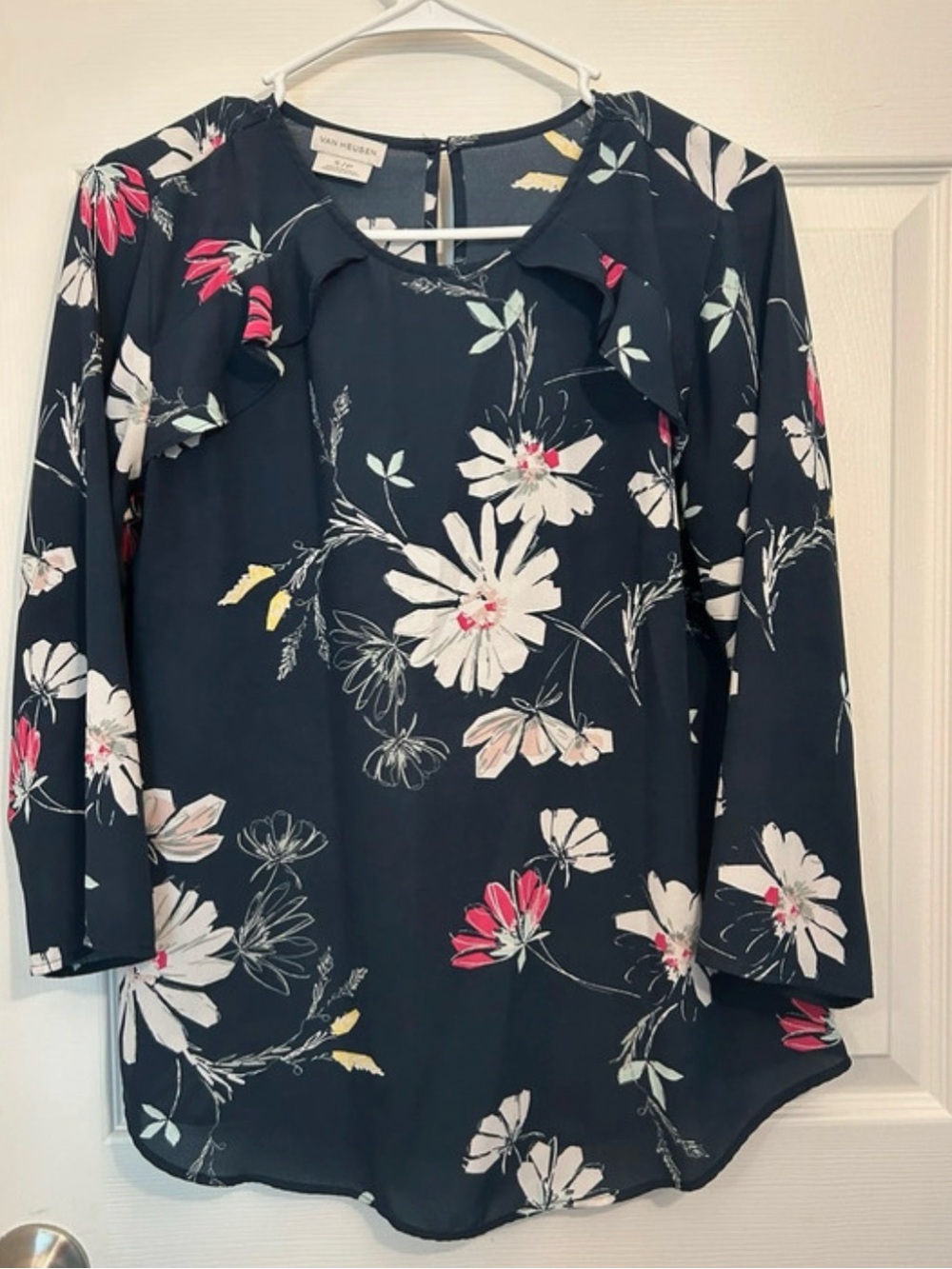 Van Heusen Navy Floral Long-Sleeve Ruffle Blouse